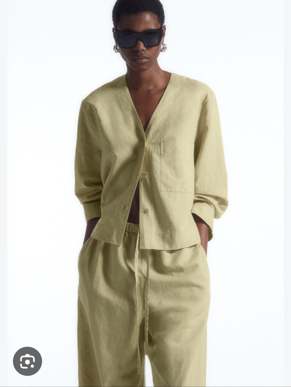 COS Cotton/linen flare sleeve boxy button front shirt Sz 10